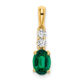 14K Oval Created Emerald and Diamond Pendant - 2