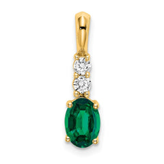 14K Oval Created Emerald and Diamond Pendant - 2