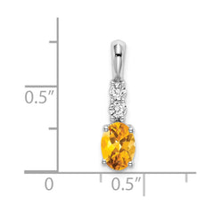 14k White Gold Oval Citrine and Diamond Pendant - 2