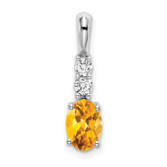 14k White Gold Oval Citrine and Diamond Pendant - 2
