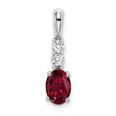 14k White Gold Oval Created Ruby and Diamond Pendant
