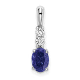 14k White Gold Oval Created Sapphire and Diamond Pendant