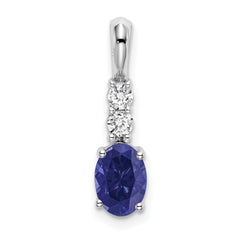 14k White Gold Oval Created Sapphire and Diamond Pendant