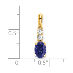 14K Oval Created Sapphire and Diamond Pendant - 2