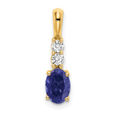 14K Oval Created Sapphire and Diamond Pendant - 2