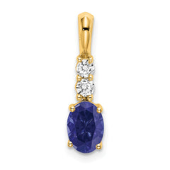 14K Oval Created Sapphire and Diamond Pendant - 2