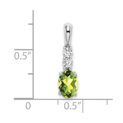 14k White Gold Oval Peridot and Diamond Pendant - 3
