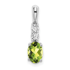 14k White Gold Oval Peridot and Diamond Pendant - 3