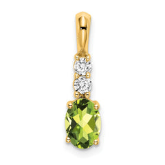 14K Oval Peridot and Diamond Pendant - 2