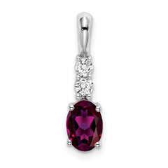 14k White Gold Oval Rhodolite Garnet and Diamond Pendant