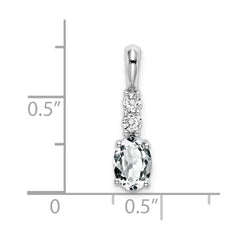 14k White Gold Oval White Topaz and Diamond Pendant