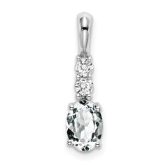 14k White Gold Oval White Topaz and Diamond Pendant