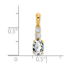 14K Oval White Topaz and Diamond Pendant - 2