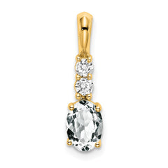 14K Oval White Topaz and Diamond Pendant - 2