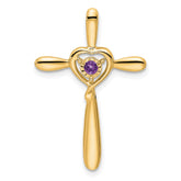14k Amethyst Cross w/Heart Chain Slide