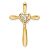 14k Aquamarine Cross w/Heart Chain Slide
