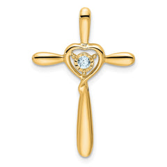 14k Aquamarine Cross w/Heart Chain Slide