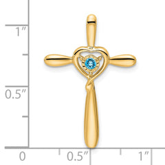 14k Blue Topaz Cross w/Heart Chain Slide