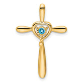 14k Blue Topaz Cross w/Heart Chain Slide