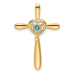 14k Blue Topaz Cross w/Heart Chain Slide