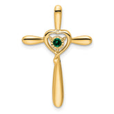 14k Created Emerald Cross w/Heart Chain Slide