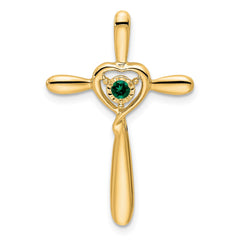 14k Created Emerald Cross w/Heart Chain Slide