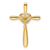 14k Citrine Cross w/Heart Chain Slide