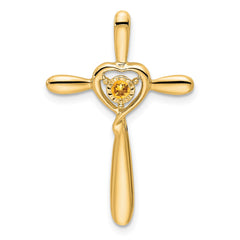 14k Citrine Cross w/Heart Chain Slide