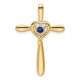 14k Created Sapphire Cross w/Heart Chain Slide