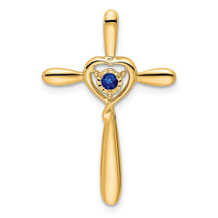 14k Created Sapphire Cross w/Heart Chain Slide