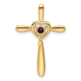 14k Rhodolite Garnet Cross w/Heart Chain Slide
