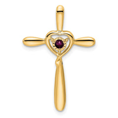 14k Rhodolite Garnet Cross w/Heart Chain Slide
