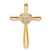 14k White Topaz Cross w/Heart Chain Slide