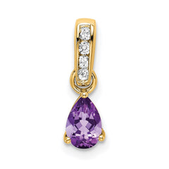14K Pear Amethyst and Diamond Pendant