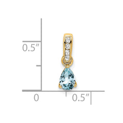 14K Pear Aquamarine and Diamond Pendant
