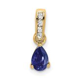14K Pear Created Sapphire and Diamond Pendant
