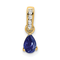 14K Pear Created Sapphire and Diamond Pendant