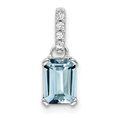 14K White Gold Aquamarine and Diamond Pendant