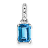 14K White Gold Blue Topaz and Diamond Pendant