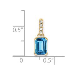 14K Blue Topaz and Diamond Pendant