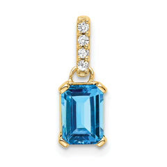 14K Blue Topaz and Diamond Pendant