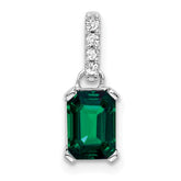 14K White Gold Created Emerald and Diamond Pendant