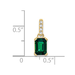 14K Created Emerald and Diamond Pendant