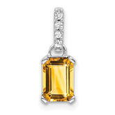 14K White Gold Citrine and Diamond Pendant