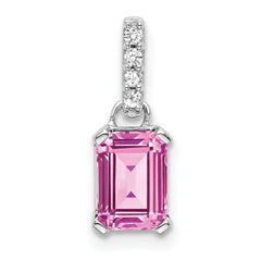 14K White Gold Created Pink Sapphire and Diamond Pendant
