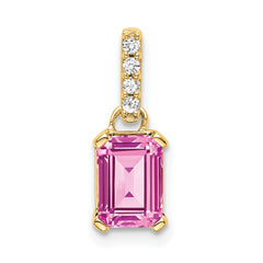 14K Created Pink Sapphire and Diamond Pendant