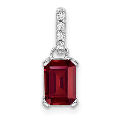 14K White Gold Created Ruby and Diamond Pendant