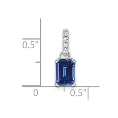 14K White Gold Created Sapphire and Diamond Pendant