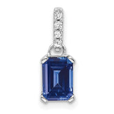 14K White Gold Created Sapphire and Diamond Pendant