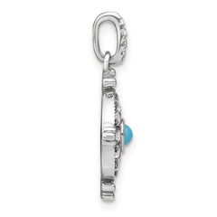 14k White Gold Turquoise and White Topaz Pendant - 2